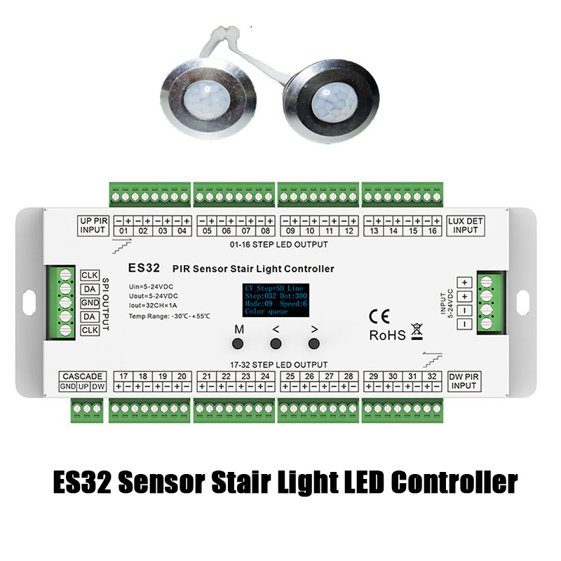 Complete ES32 Channel Tread Intelligent Motion Sensor LED Stair Lights Kit DC12V COB LED Lighting Set